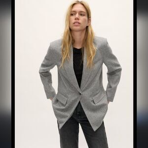 NWOT ZARA straight fit herringbone wool blend blazer size L